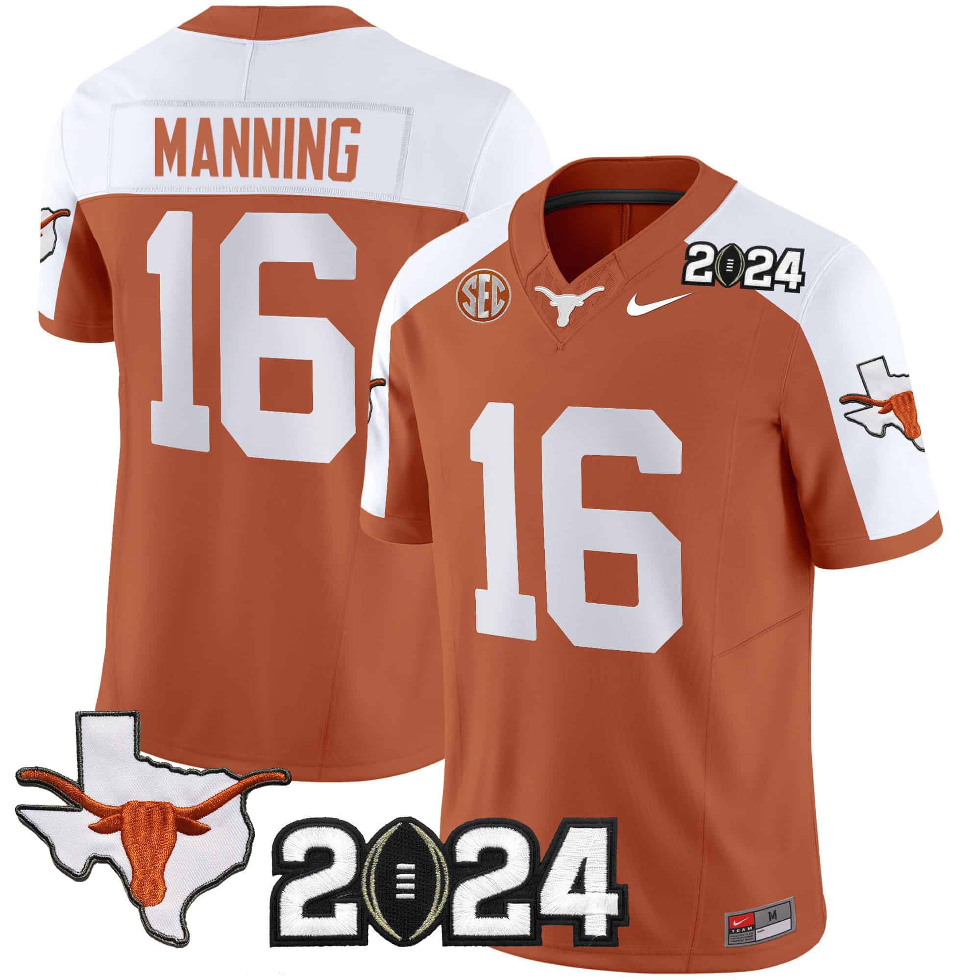 Men Texas Longhorns #16 Manning Orange 2024 Nike Vapor Limited NCAA Jersey